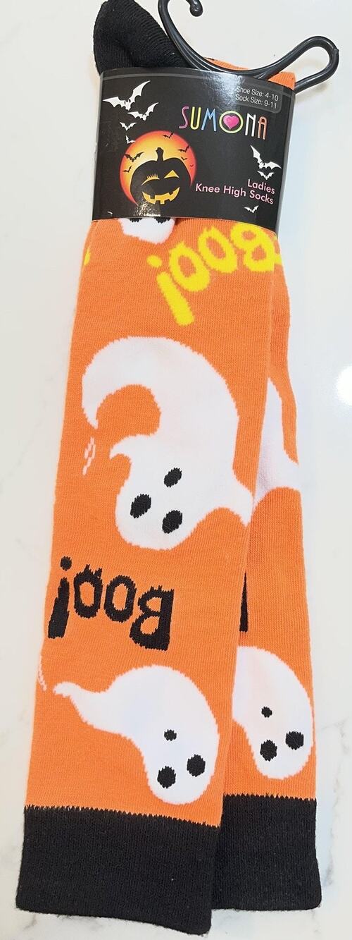SUMONA Knee High Socks Womens One Size Orange Halloween Ghost Boo Party Fall